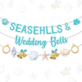 Wedding Bells and Seashells Bachelorette Banner Decorations Seashells Garland Beach Bridal Shower Decor Coastal Cowgirl Bachelorette Decor for Coastal Wedding Weekend Ocean Party Supplies