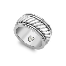 Hoxton London Men's Sterling Silver Twist Wide Ring - Size S