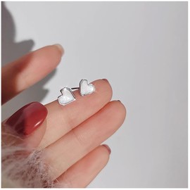 Hmzidz White / Black / Pink Heart Earrings for Women, Stud Earrings Sterling Silver 925 Girls, Small Earrings Heart Shape Plug, Beautiful Fashion Jewellery Earrings for Girls Women, Sterling Silver,