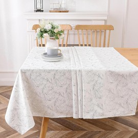 Majestic Giftware Velvet Tablecloths for Rectangle Tables | (70/160) - TC1411 Silver Branch Print Hem Stitch Dining Table Cover | Decorative Washable Rectangle Tablecloth for Kitchen, Dinning, Party