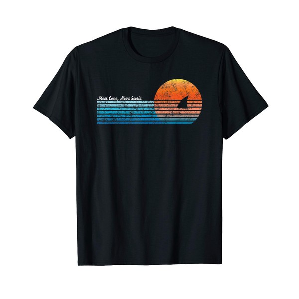 Vintage Meat Cove Retro 80s Shark Fin Sunset T-Shirt