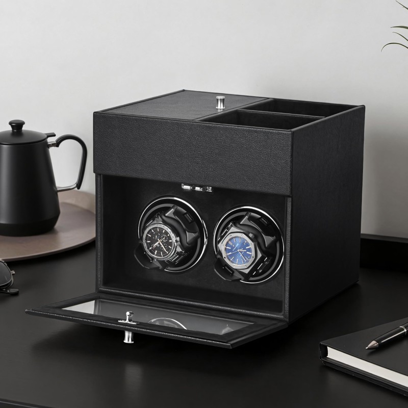 LLS Automatic Double Watch Winder with Storage Box, Japanese Quiet