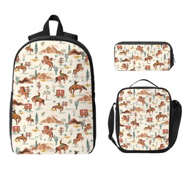 Western School Backpack Kids Girls Boys Teens 3PCS Bookbag with Lunch Box Pencil case Set Lightweight Bag