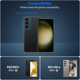 CloudValley [3 Pcs] for Galaxy S24 / S23 / S23 Plus Camera Lens Protector, 9H Tempered Glass + Aluminum Alloy Metal Individual Lens Screen Protective Ring for S24 / S23 / S23+ 5G 2023, Colorful