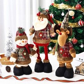 Christmas Extendable Santa Snowman Standing Figure Doll Decoration LF1003 Free Size/Old Man 2ea