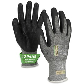 OX-ON RECYCLE SUPREME 16601, Firm Grip Work Gloves, Size 8, 12 Pairs of Protective Gloves with Nitrile Foam Coating and Nubs, Recycled Mechanic Gloves with Firm Grip, EN Certification