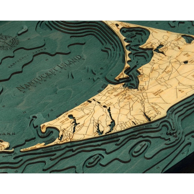 Nantucket, Massachusetts 3-D Nautical Wood Chart, 16" x 20