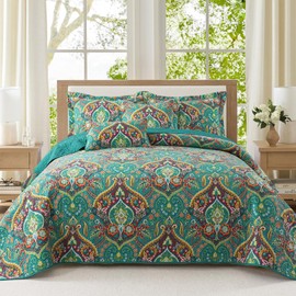 VAPUTAR King Quilt Bedding Set - 3Pieces Quilt King Size with Paisley Floral Pattern, Soft Lightweight Quilted King Size Bedspread(98*106 inch), Reversible Bedspread Coverlet Suitable for All Season