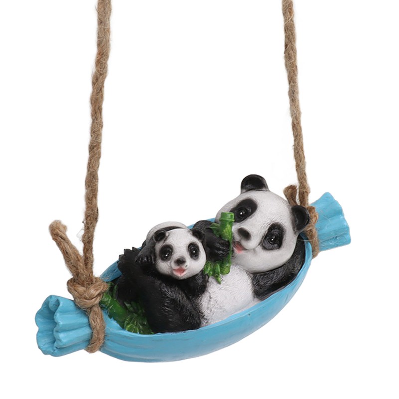 Swing Panda Statue Mother and Baby Panda Lying On The