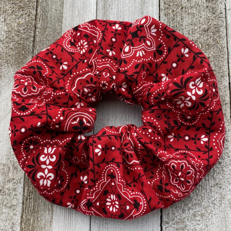 Red Bandana Scrunchie hair Tie Ponytail