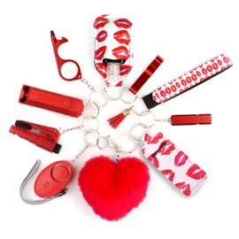 Zesirmay Zesirmay Keychain Set for Women with Alarm, Pom Pom, Whistle, Gifts for Girls, Friends, Women, Mom and Daughter (Hot-Red)