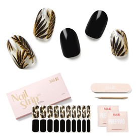 NAILOG Semi Cured Gel Nail Strips (20Pcs Extra Long Stickers/Wraps) | Glossy & Long Lasting Soft Gel Finishing | Golden Leaves