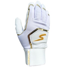 Stinger Sports Winder Series Batting Gloves for Baseball and Softball (Adult Small, White/Gold Chrome)