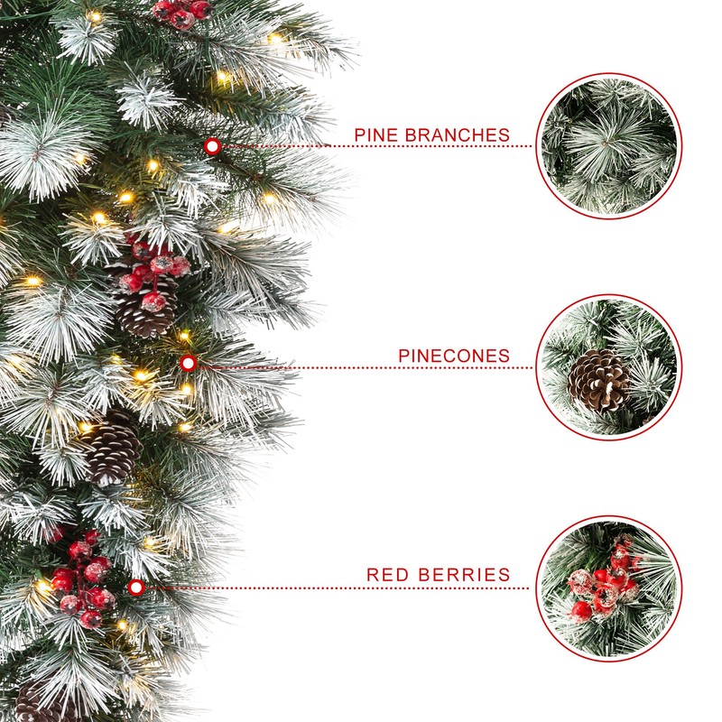 Glitzhome 3ft Pre-Lit Pinecones and Red Berries Artificial Christmas Teardrop,