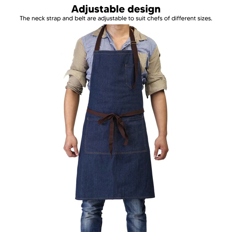 Denim Apron Abrasion Resistant Washable Chef Apron Adjustable Stylish Kitchen