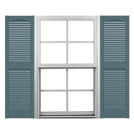 Mid America 00011264004 Standard Size Cathedral Top Center Mullion, Open Louver Shutter (Per Pair), 12"W x 64"H, Wedgewood Blue