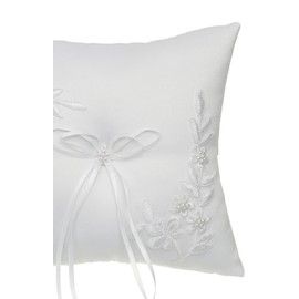 SAMKY Venus Jewelry Pearl Embroided Flower Leaves Wedding Ring Bearer Pillow 7 Inch x 7 Inch - White RP010W