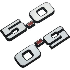 2Pc 5.0 Emblem Liter Door 3D Fender Side Adhesive Badge Plate Right Left Sticker Replacement for 1979-1993 150 (Silver Red)