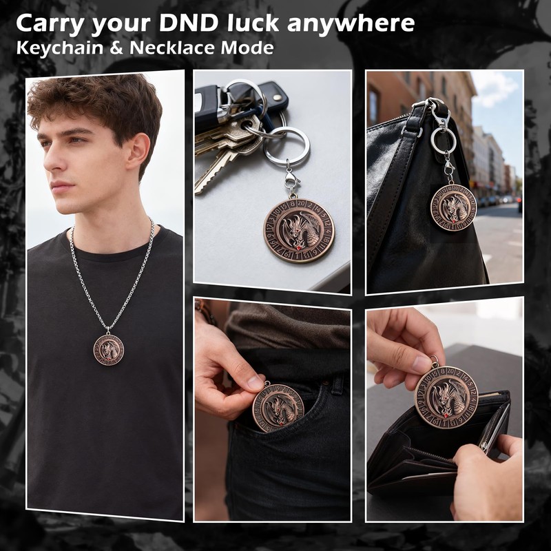 Haxtec D20 Spinner Dice with Keychain & Necklace Gifts for