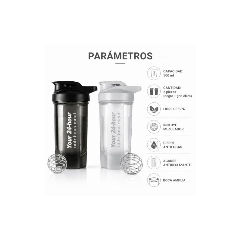 (2 piezas) 500ML Botella para Proteina de Coctelera，Botella Deportiva de