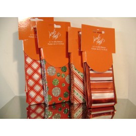 LORD & TAYLOR RED STRIPED & POLKA DOT MIXED WIRED CHRISTMAS RIBBON  4 PACK