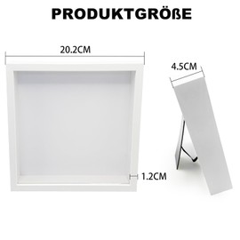 hurifeng 3D Picture Frame for Filling, White MDF Wooden Frame for A4 and 8 Inch Photos, DIY Dried Flowers, Memorabilia, Medals, Gifts, Wall and Table Mounting (White, 20.2 x 20.2)