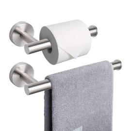 NearMoon Bath Toilet Paper Holder+ Hand Towel Holder, 2 Pieces Bathroom Hardware Set- Premium 304 Stainless Steel Toilet Roll Holder and Towel Rack Wall Mounted for Kitchen (Brushed Nickel)