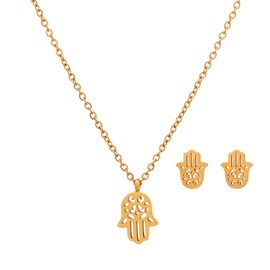 Dalee Stainless Steel Hamsa Hand Necklace & Earrings Set (REF05437)
