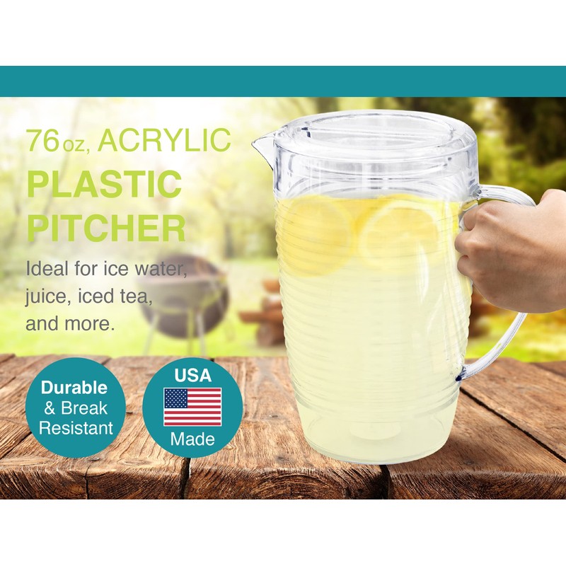 Arrow Home Products Clear Plastic Beverage Pitcher with Lid, 76