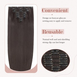 26" Long Straight Clip in Hair Extensions Full Head 8Pcs 18Clips Ombre Colorful Synthetic Hair Clip in Hairpiece Dark Brown