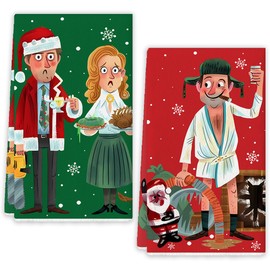 Flaircave Funny Christmas Kitchen Towels Decorative Set Happy Xmas Dish Towels Winter Xmas Decor Funny Christmas Decoration for Home