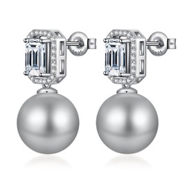Jiahanzb 925 Sterling Silver Pearl Earrings for Women Cubic Zirconia Diamond Pearl Earrings Pearl Jewellery for Women, White/Light Grey/Dark Grey, Sterling Silver
