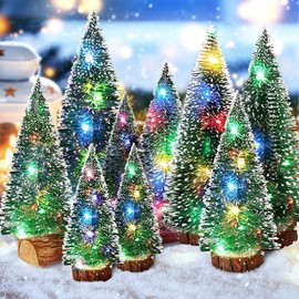 Vleuexe Pack of 9 Artificial Christmas Trees, Miniature, 3 Sizes, Mini Green Christmas Tree, 10/15/20 cm, Small Christmas Decoration for Table Decoration, DIY, Shop Window Party