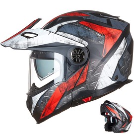 ILM Motorcycle Full Face Modular ATV Helmet Three in One Snowmobile Casco with Pinlock Anti Fog Visor for Men Women DOT Model 909F(Red White M)