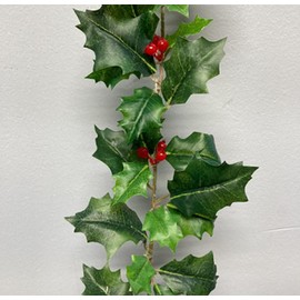 Weather Resistant Real Touch Holly Garland with Red Berries - Lifelike Artificial Holly Garland for Indoor or Outdoor Christmas Holiday Decoration by Factory Direct Craft (60" Long)