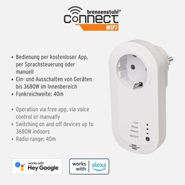 Brennenstuhl Connect WLAN Steckdose mit 433 MHz Sender WA 3600 LRF01 433 (WiFi Steckdose 2.4 GHz kompatibel mit Alexa, Google Assistant und selbstlernenden Brennenstuhl 433 MHz Funk-Produkten)