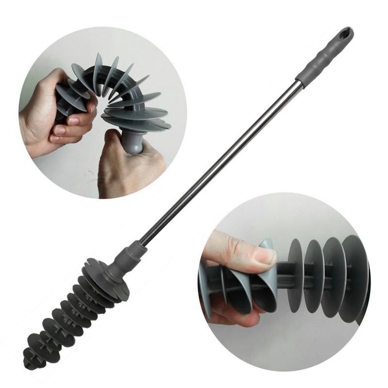 Flexible Toilet Brush Plastic Bathroom Clogging Cleaner Stainless Steel Long
