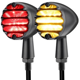 Eagwinger Motorcycle Rear Turn Signals and Brake Light LED Universal Grille Style Indicators for Cruiser Tourings Café Racer Bobber Chopper Motorbikes (Black)