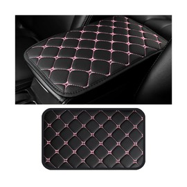 HZEL Car Center Console Cushion Pad, PU Leather Vehicle Armrest Protection Cover, Waterproof Automotive Interior Arm Rest Seat Box Mat Accessories, Universal for SUV, Sedan, Truck (Black/Pink)