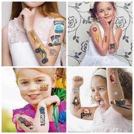 Altaroo 10 Sheets of 100+ Temporary Tattoos, Children's Waterproof Tattoos, Skin-Friendly Racing, Children's Tattoos for Children, Birthday Party Decoration, Skin-Friendly Temporary Children's Tattoos