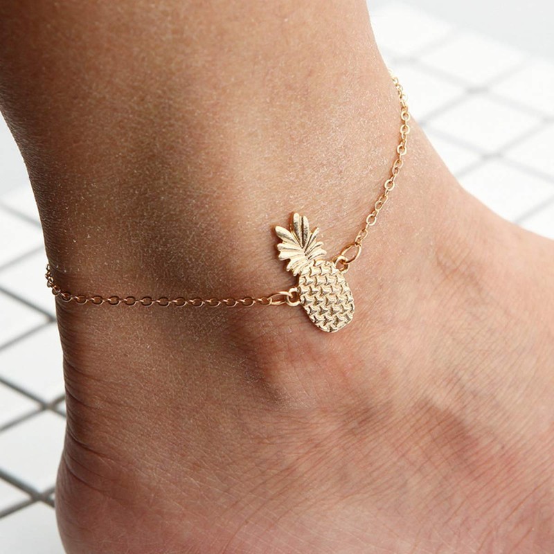 Miniblings Pin Badge Pineapple Anklet Gold 25Cm
