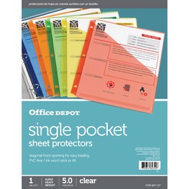 Office Depot Color Binder Pockets, 8 1/2in. x 11in, Assorted Colors, Pack of 5, AVE75254PK