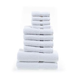 SUPERIOR Egyptian Cotton Solid Towel Set, Washcloths 13â x 13â, Hand Towels 20â x 30â, Bath Towels 30â x 55â, 10-Pieces