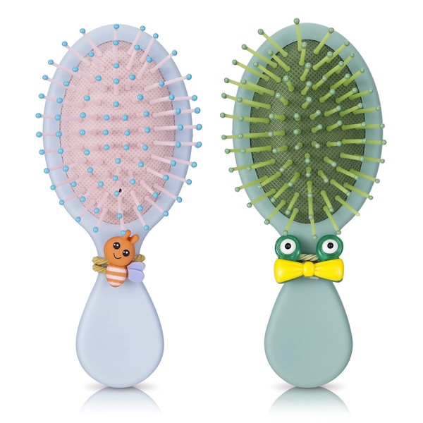 metagio 2 Pieces Hair Brush, Mini Kids Hair Brush, Oval Detangling Brush, Massage Comb, Small Hair Brush, Paddle Brush for Thick, Curly, Thin, Long, Short, Wet or Dry Hair (Blue and