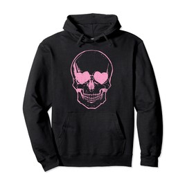 Pink Skull with Heart Shaped Eyes Pullover Hoodie