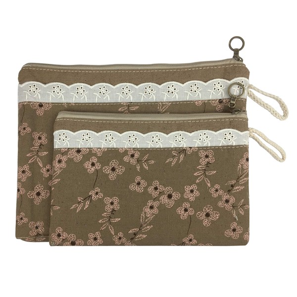 Emartbuy Set of 2 Floral Print Zipper Fabric Pouch With