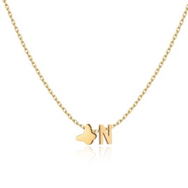 XGALBLA Dainty Initial Necklace Butterfly Pendant Necklace, 18K Gold Plated Stainless Steel Butterfly Letter Dainty Necklaces Jewelry Birthday Gifts for Women(N)
