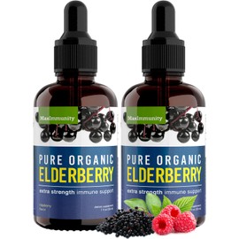 MaxImmunity Organic Elderberry Syrup, 60 Day Supply, Black Liquid Drops for Immune Support, Sambucus Elderberry Syrup - Liquid Extract Drops for Kids & Adults - Extra Strength (2 Pack)