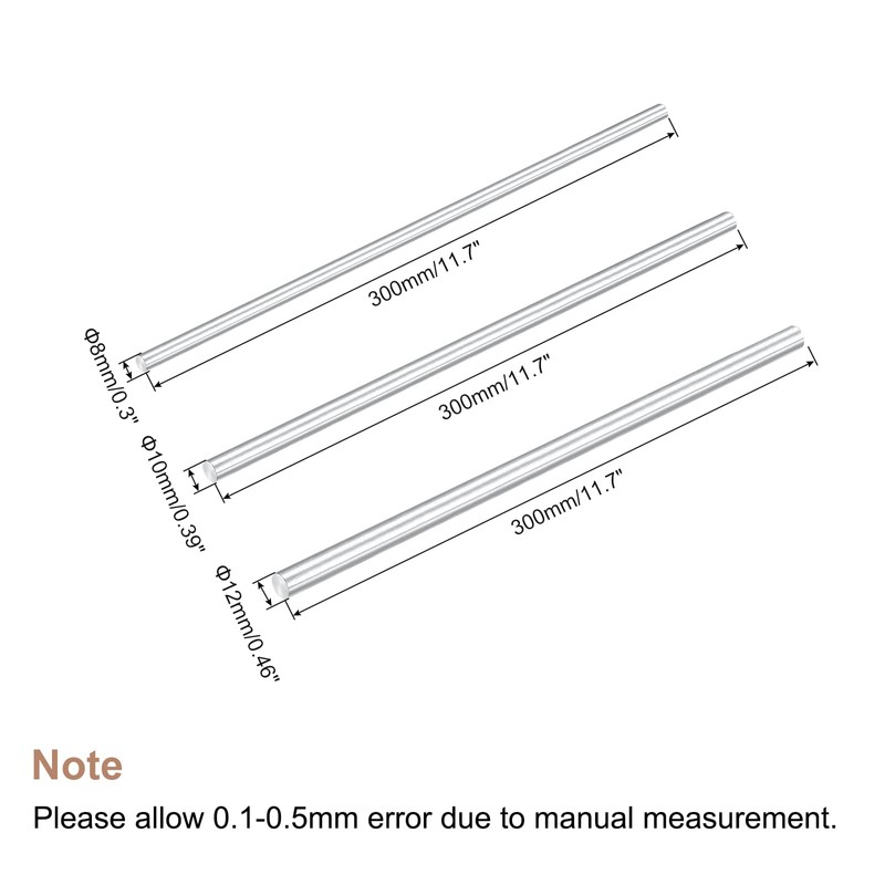 sourcing map Round Solid Aluminum Rod 8,10,12mm Diameter 300mm Length