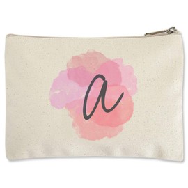 Lillian Vernon Watercolor Initial Zippered Small Canvas Cosmetic Pouch- 9 X 6 Inches, Sturdy Cotton Make-Up Toiletry Bag